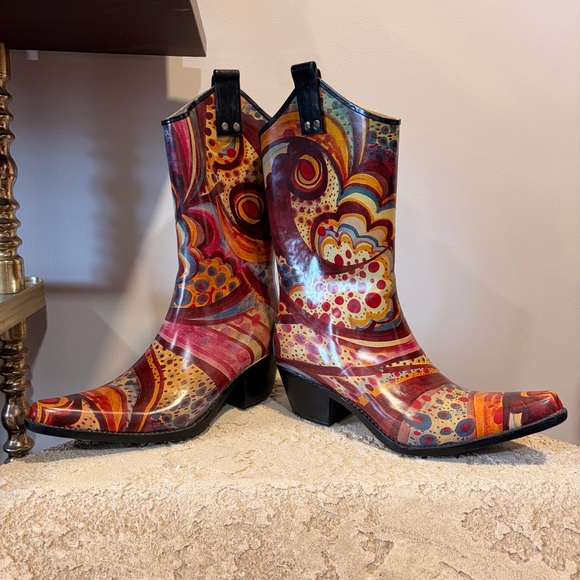Corkys Nomad Yippy Floral Rodeo Western Cowboy Rain Boots - Picture 4 of 5